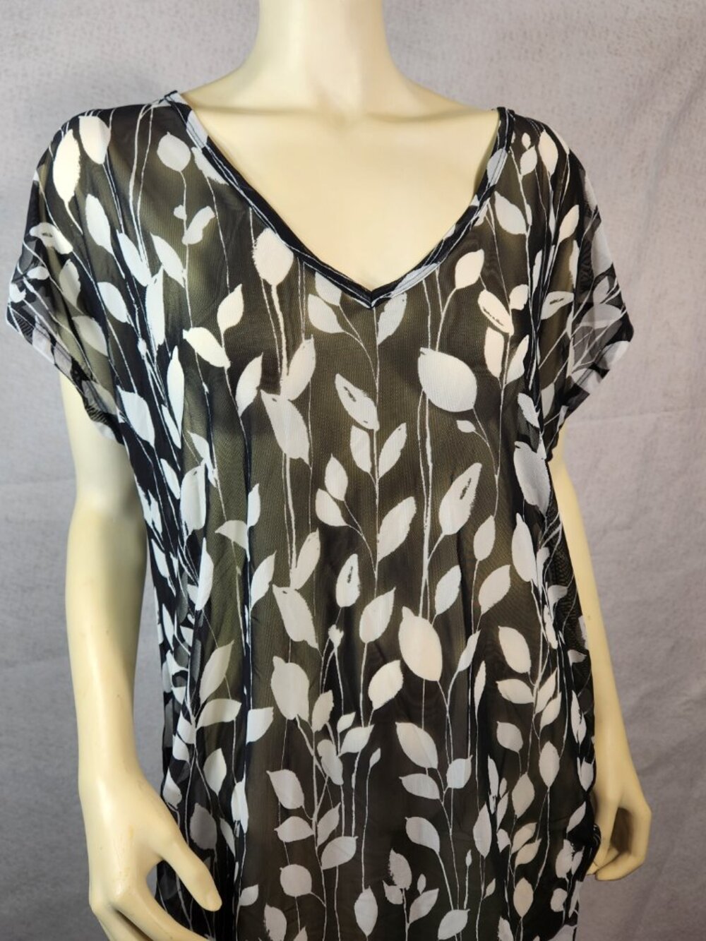 Anne Cole Swimwear Tunic Top Sheer Black White Short Sleeve L / XL NEW w Tags - Picture 13 of 13